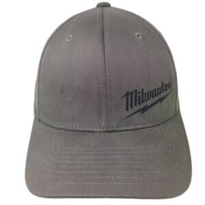 Milwaukee Baseball Cap Gray Black Hat Size M Flexfit Embroidered Fitted Curved